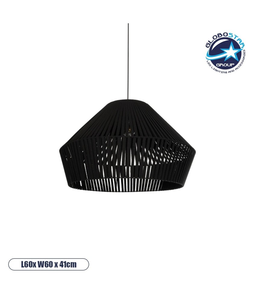 GLOBOSTAR® NUI 205-0062 Boho Κρεμαστό Φωτιστικό Οροφής με Ντουί 1 x E27 AC 220-240V IP20 - Μαύρο - M60 x Π60 x Υ41cm